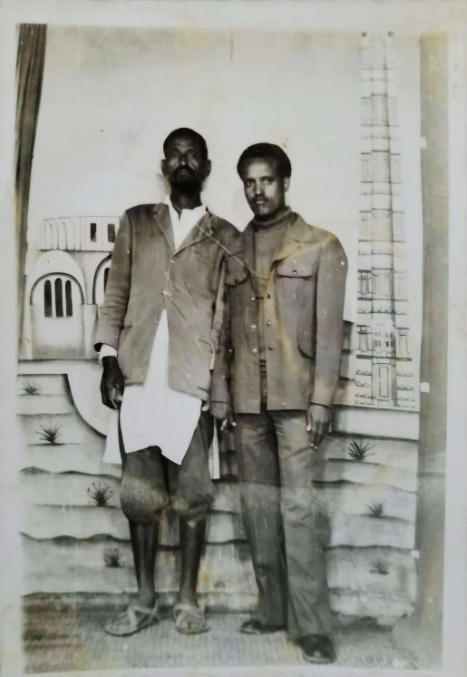 Haleka Amare, the professor's grandfather, with a friend in Aksum, Tigray, during the 1960s.