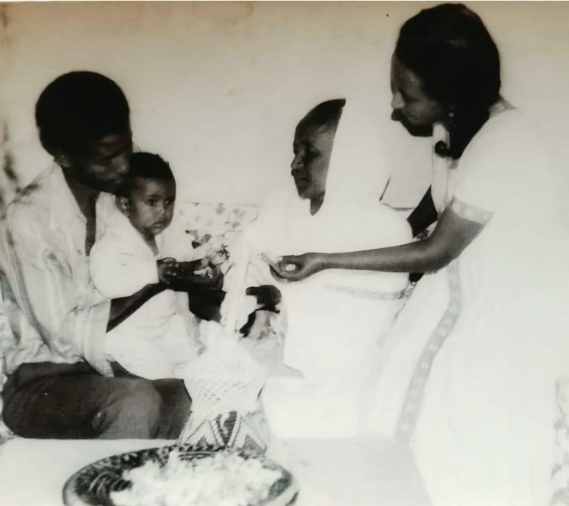 A birthday celebration in Bahir Dar with Professor Meareg Amare, his son, his wife, and his mother-in-law Abeba Abay.