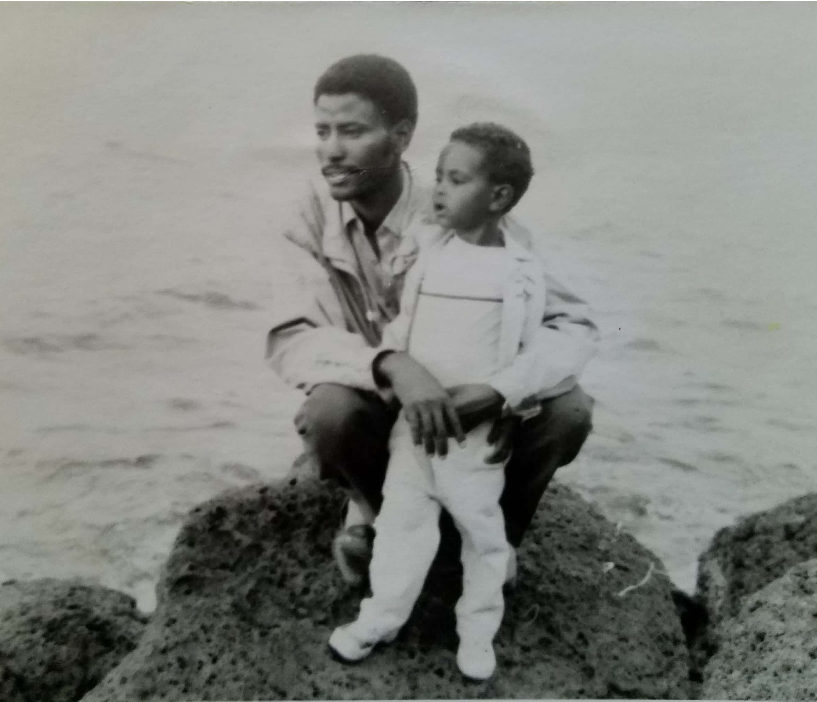 Professor Meareg Amare with one of his sons at Lake Tana, early 1990s.