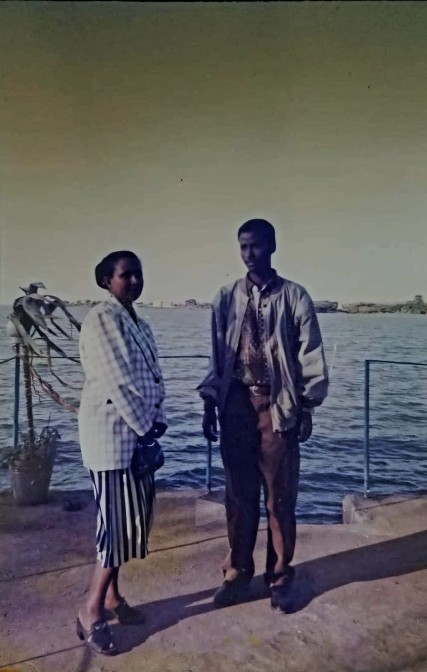 Professor Meareg Amare and his wife standing by the shores of Lake Tana in the early 2000s.