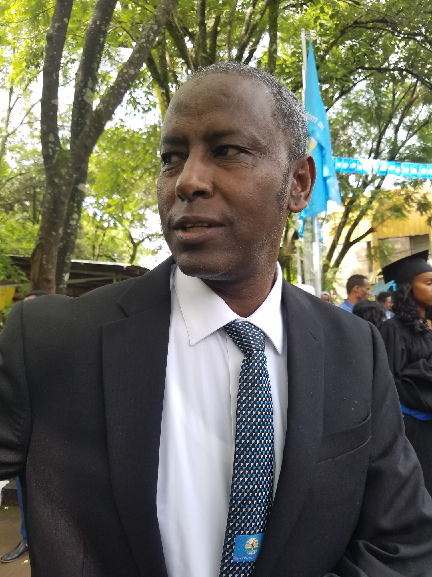 Professor Meareg Amare at his daughter's graduation ceremony at Bahir Dar University.