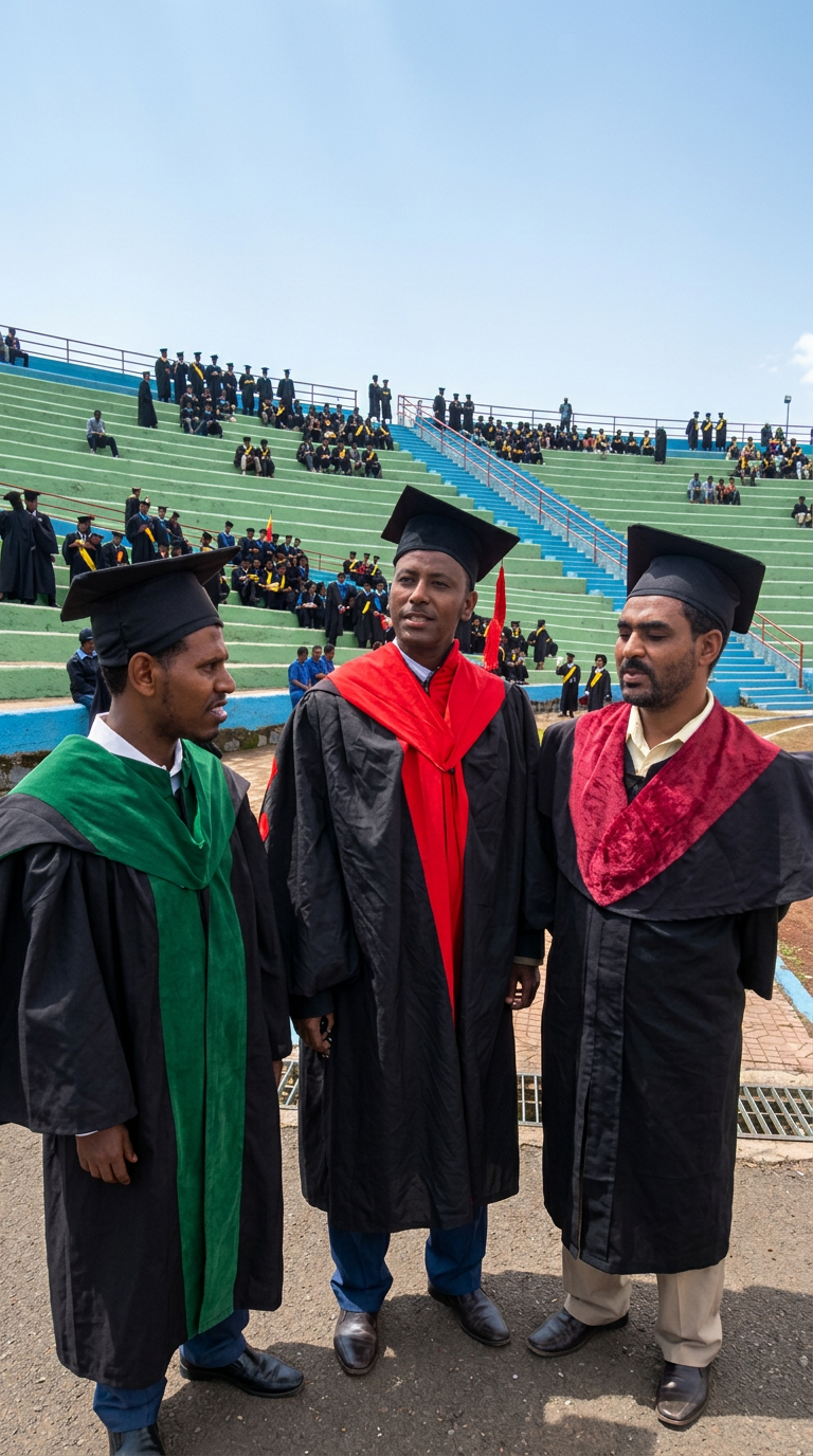 Professor Meareg Amare and colleagues at a graduation ceremony for their students at Bahir Dar University.