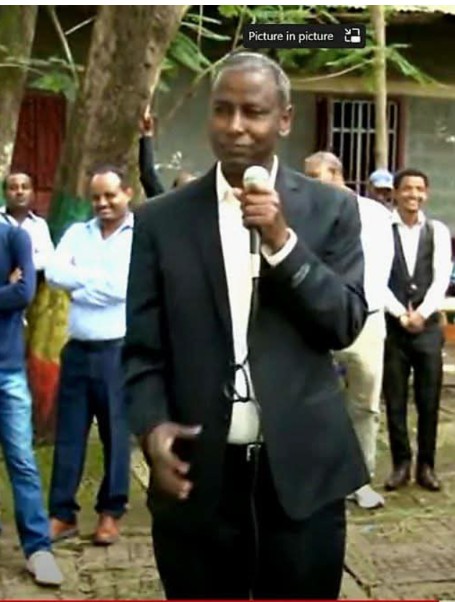 Professor Meareg Amare with former students at a teachers' appreciation gathering at Lake Tana High School, Bahir Dar.