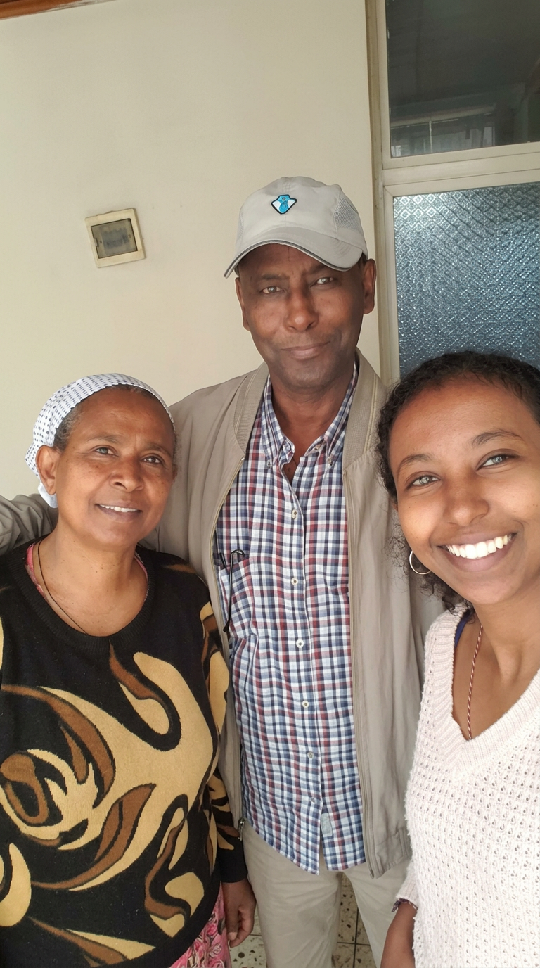 Professor Meareg Amare with his wife and daughter Bethelhem in Addis Ababa, September 2021.