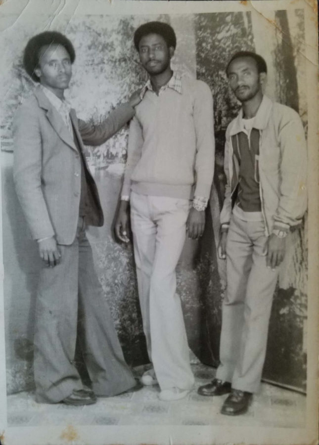 Professor Meareg Amare with his friends Tafere and Wondimu, 1985.